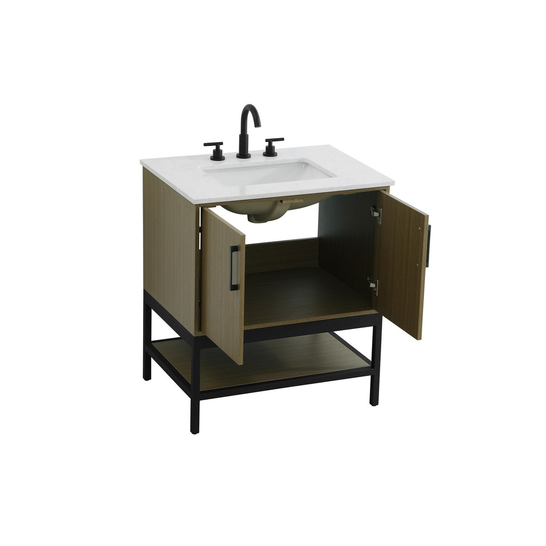 30 Inch Single Bathroom Vanity In Chestnut Brown - View 4 - Joshua Marshal