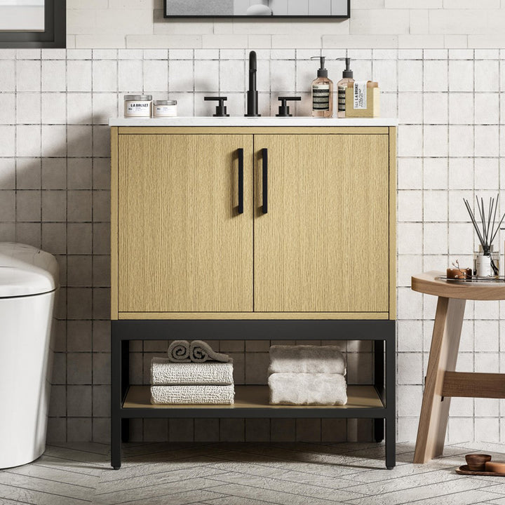 30 Inch Single Bathroom Vanity In Honey Brown Honey Brown Finish - KITCHEN & BATH by Joshua Marshal