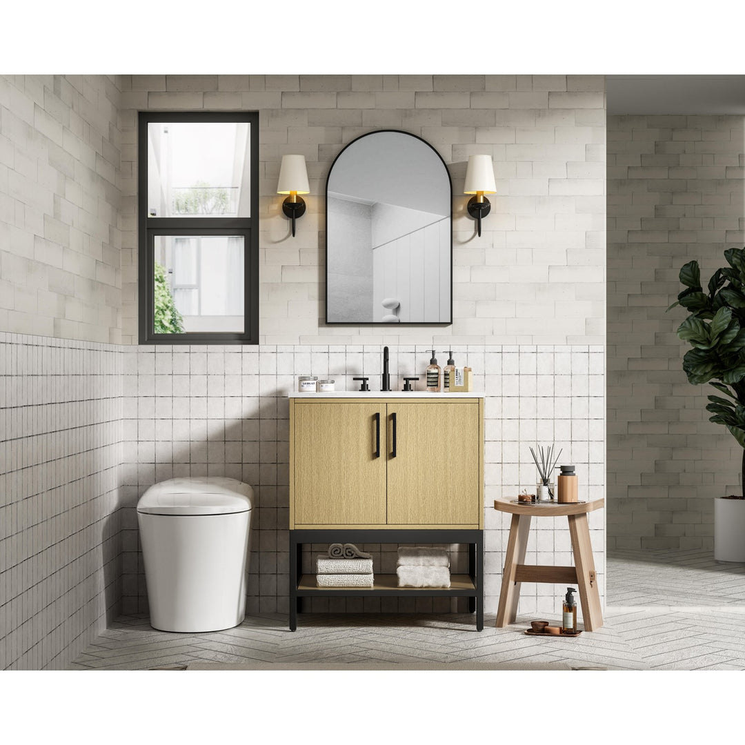30 Inch Single Bathroom Vanity In Honey Brown - View 2 - Joshua Marshal