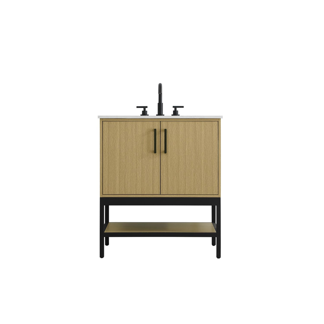 30 Inch Single Bathroom Vanity In Honey Brown - View 3 - Joshua Marshal
