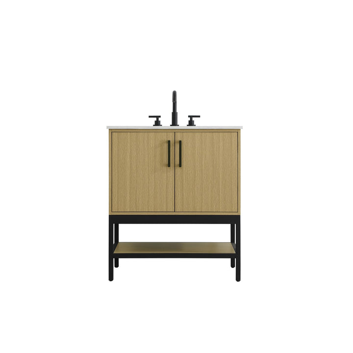 30 Inch Single Bathroom Vanity In Honey Brown - View 3 - Joshua Marshal