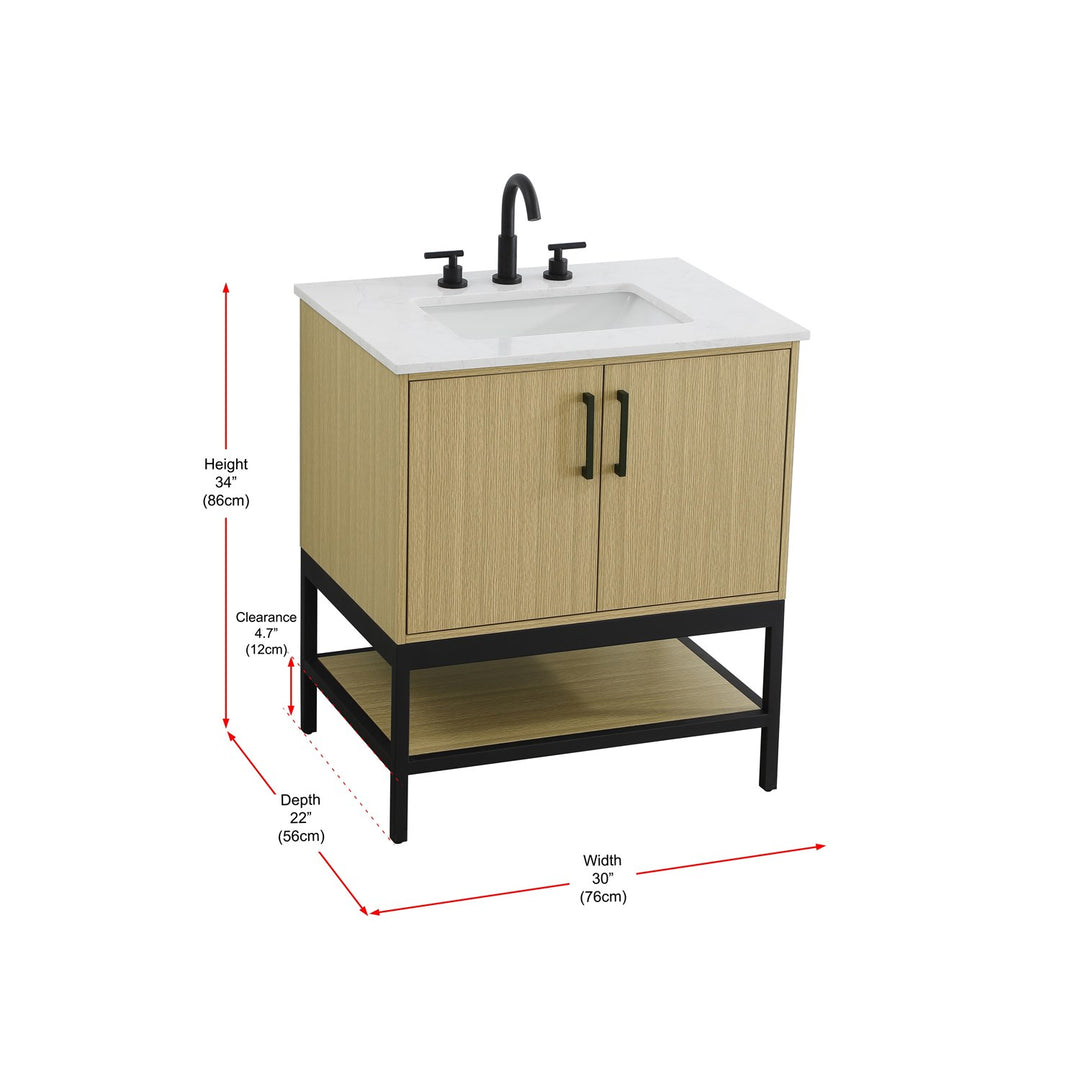 30 Inch Single Bathroom Vanity In Honey Brown - View 6 - Joshua Marshal