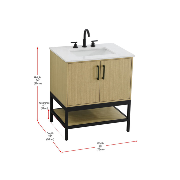 30 Inch Single Bathroom Vanity In Honey Brown - View 6 - Joshua Marshal