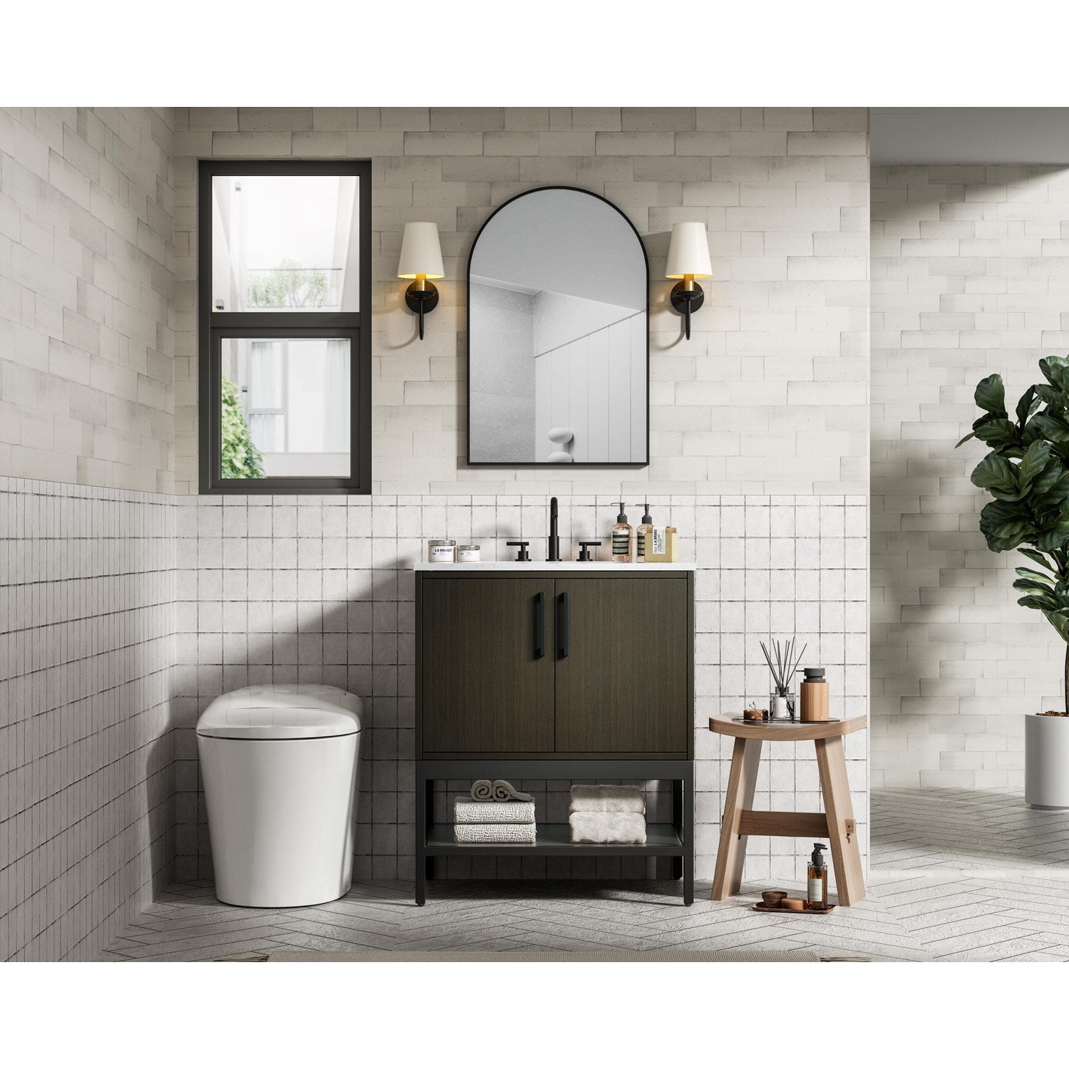 30 Inch Single Bathroom Vanity In Mocha Brown - View 2 - Joshua Marshal