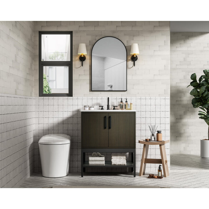 30 Inch Single Bathroom Vanity In Mocha Brown - View 2 - Joshua Marshal