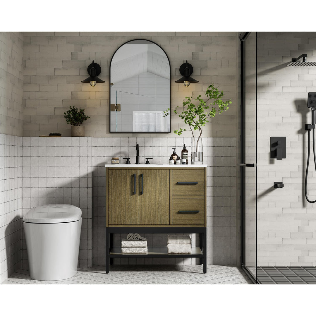 32 Inch Single Bathroom Vanity In Chestnut Brown - View 2 - Joshua Marshal