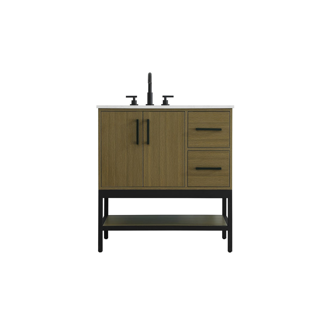 32 Inch Single Bathroom Vanity In Chestnut Brown - View 3 - Joshua Marshal