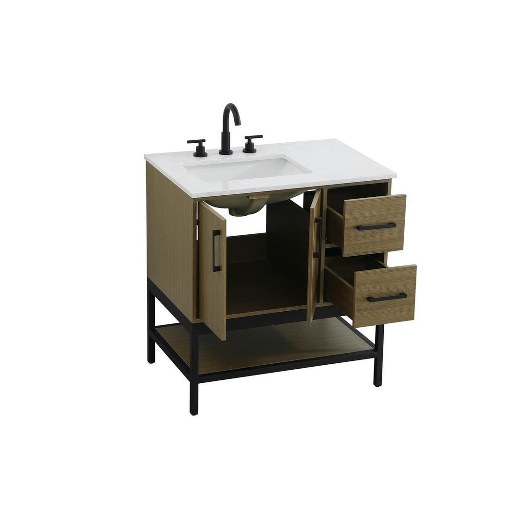 32 Inch Single Bathroom Vanity In Chestnut Brown - View 4 - Joshua Marshal