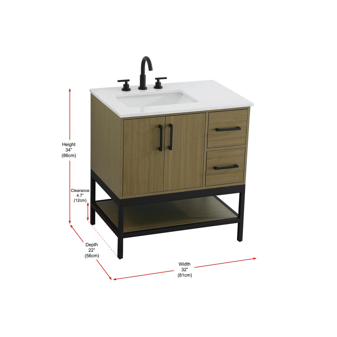 32 Inch Single Bathroom Vanity In Chestnut Brown - View 5 - Joshua Marshal