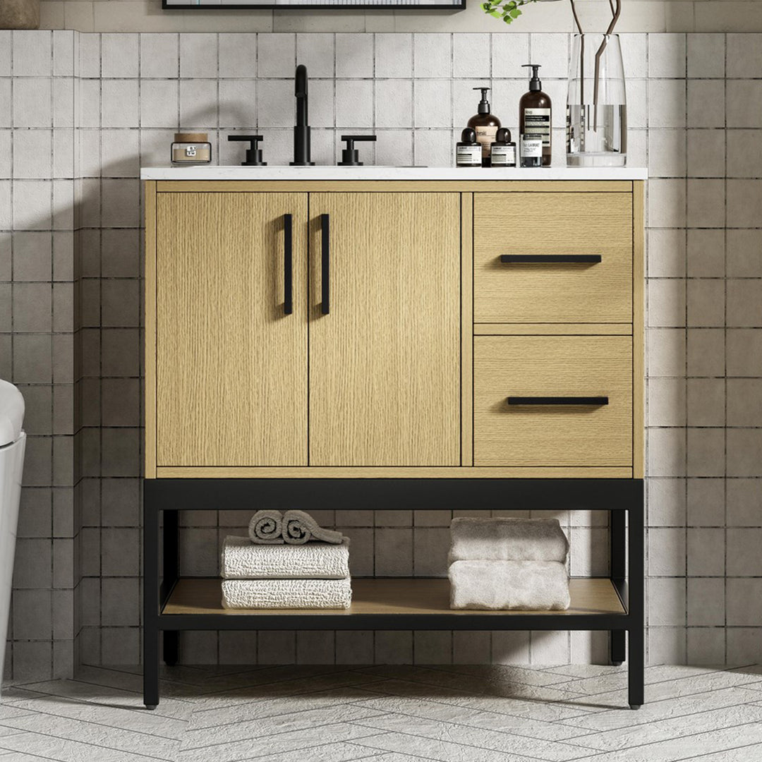 32 Inch Single Bathroom Vanity In Honey Brown Honey Brown Finish - KITCHEN & BATH by Joshua Marshal