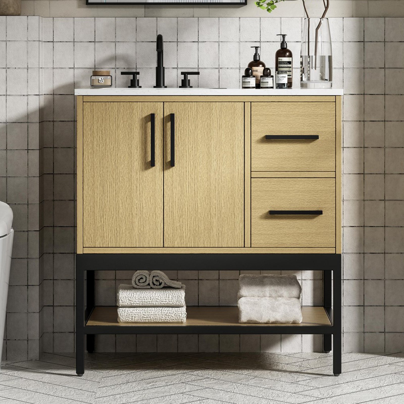 32 Inch Single Bathroom Vanity In Honey Brown Honey Brown Finish - KITCHEN & BATH by Joshua Marshal