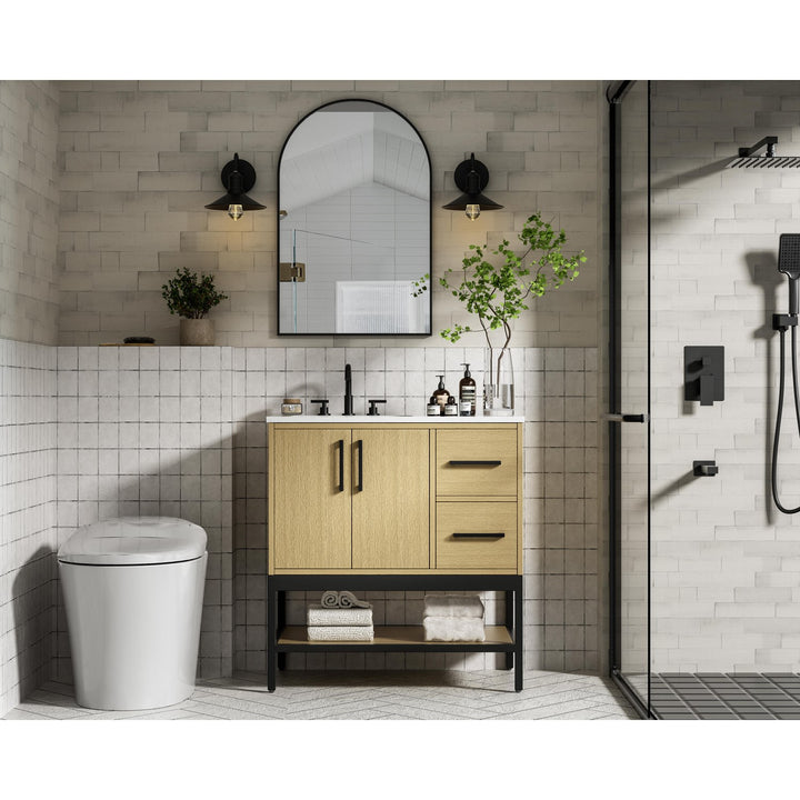 32 Inch Single Bathroom Vanity In Honey Brown - View 2 - Joshua Marshal