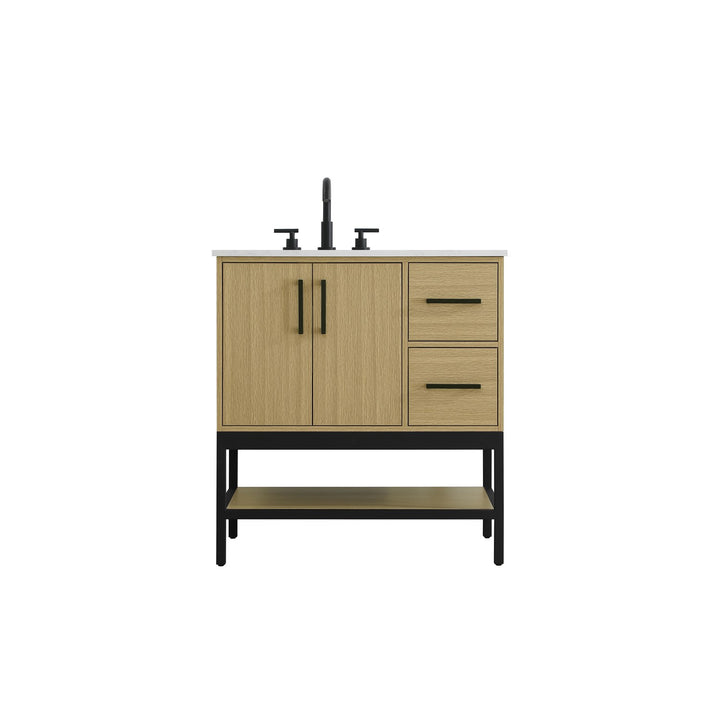 32 Inch Single Bathroom Vanity In Honey Brown - View 3 - Joshua Marshal