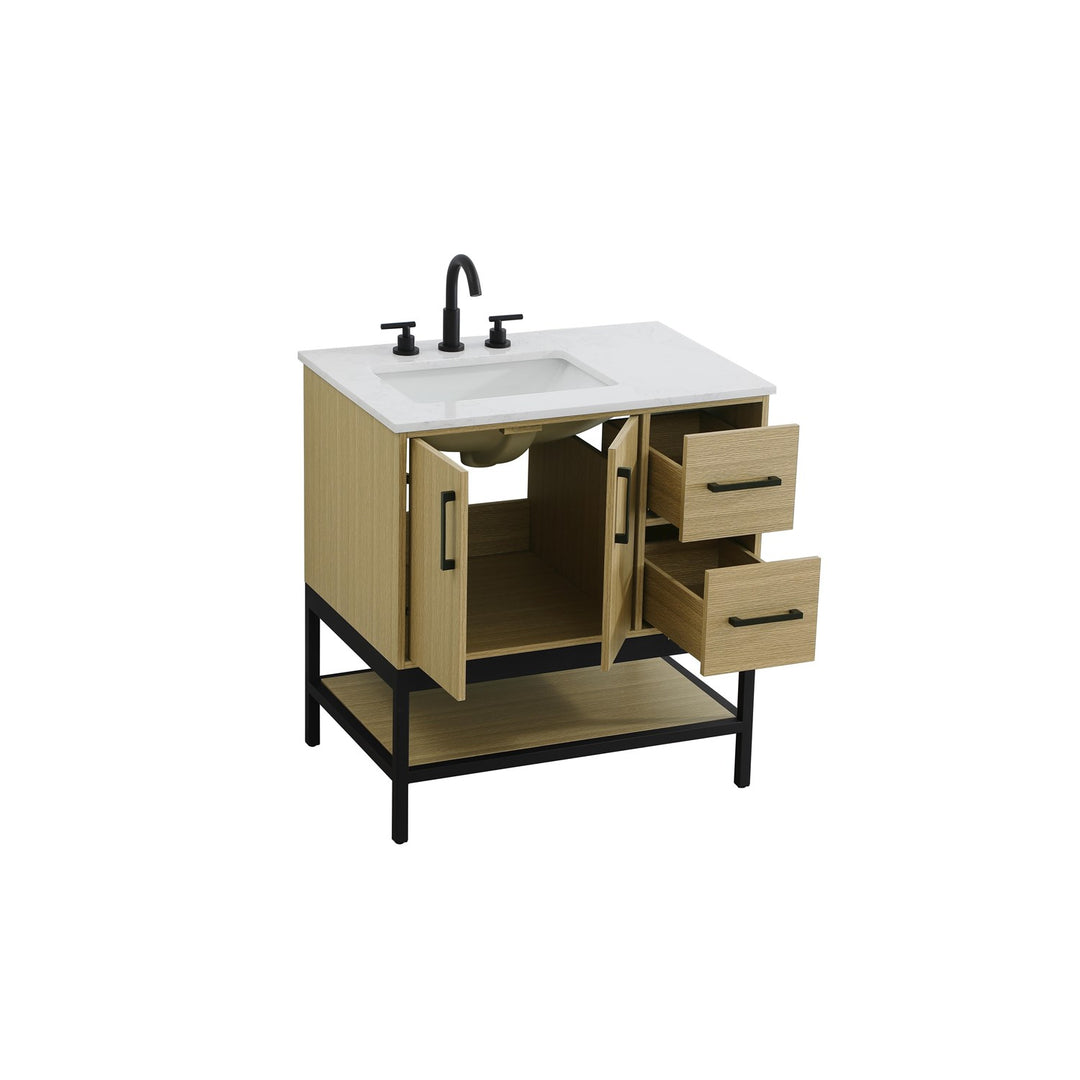 32 Inch Single Bathroom Vanity In Honey Brown - View 4 - Joshua Marshal