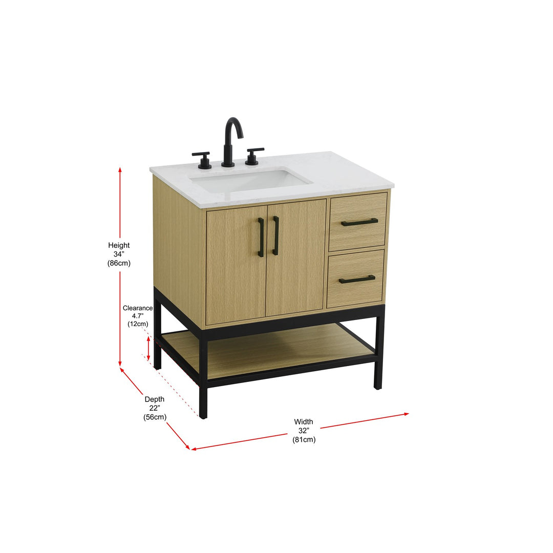 32 Inch Single Bathroom Vanity In Honey Brown - View 5 - Joshua Marshal