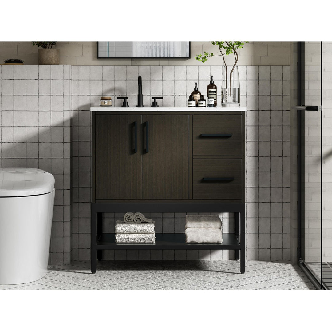 32 Inch Single Bathroom Vanity In Mocha Brown