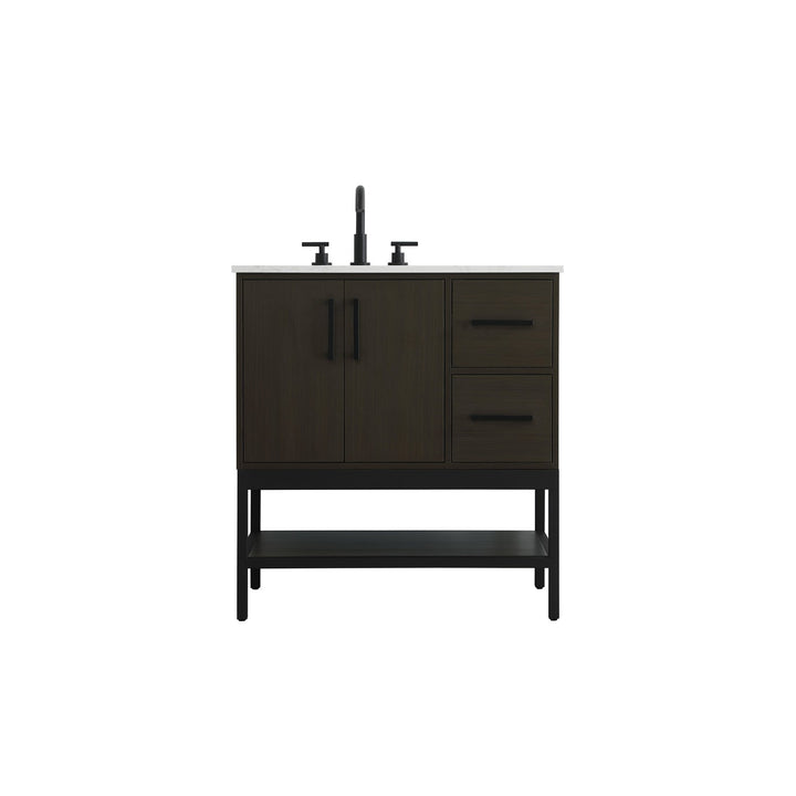 32 Inch Single Bathroom Vanity In Mocha Brown - View 3 - Joshua Marshal