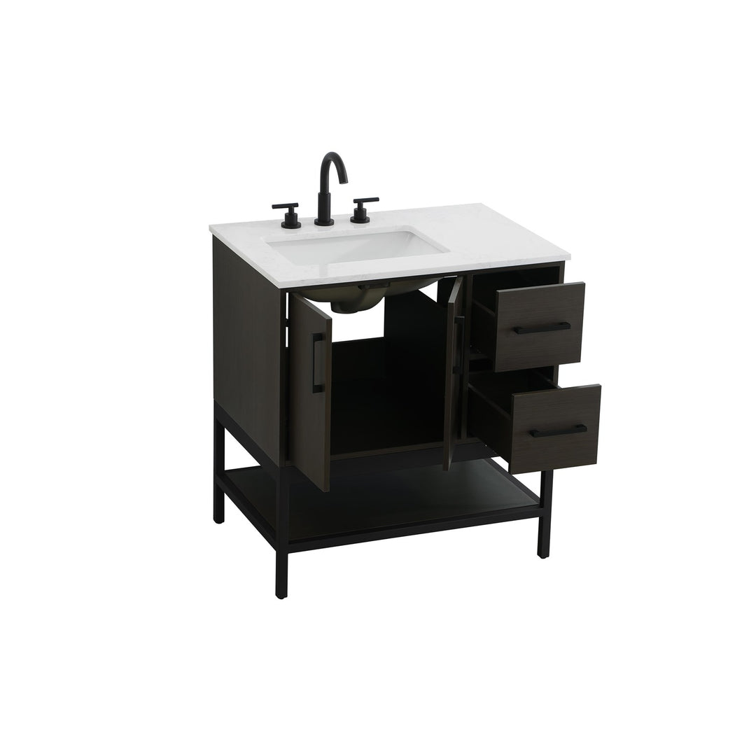 32 Inch Single Bathroom Vanity In Mocha Brown - View 4 - Joshua Marshal