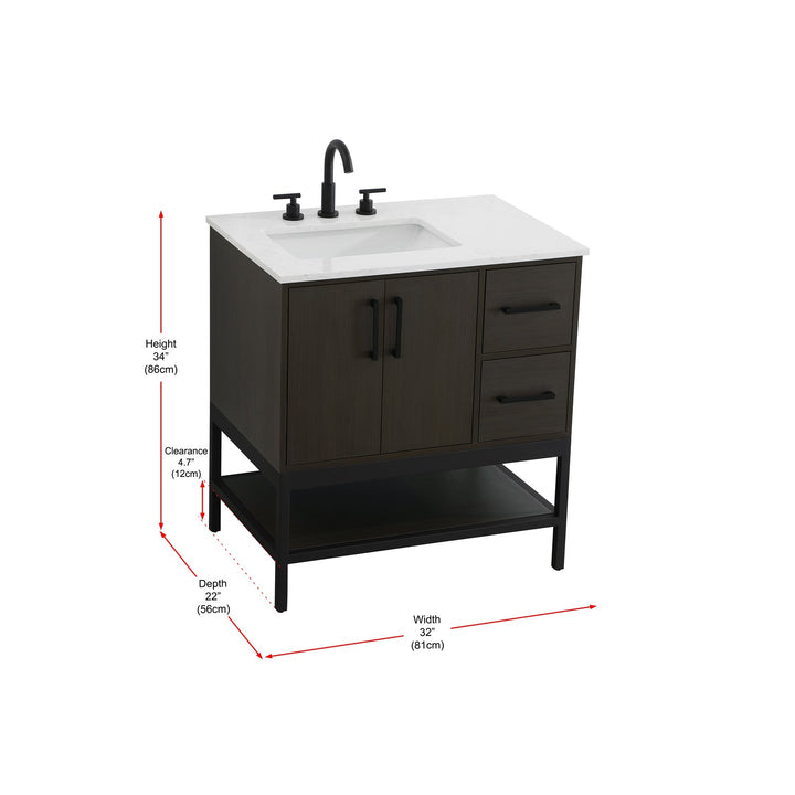 32 Inch Single Bathroom Vanity In Mocha Brown - View 6 - Joshua Marshal
