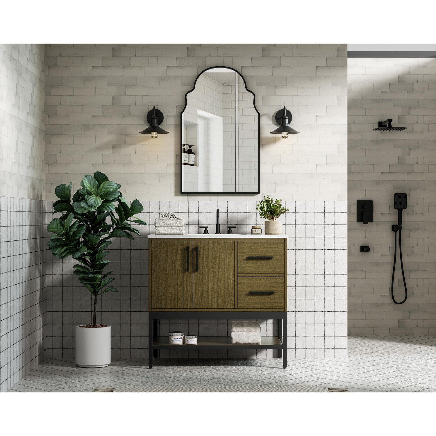 36 Inch Single Bathroom Vanity In Chestnut Brown - View 2 - Joshua Marshal