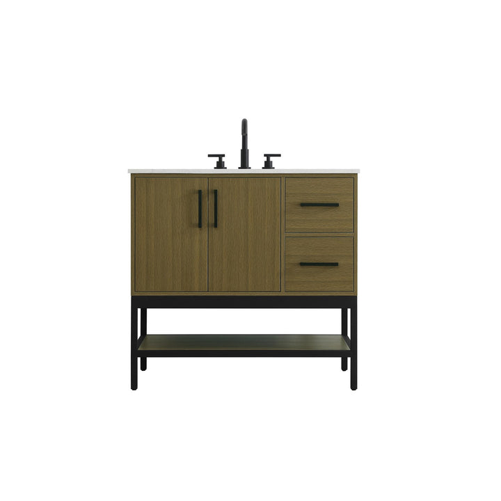 36 Inch Single Bathroom Vanity In Chestnut Brown - View 3 - Joshua Marshal