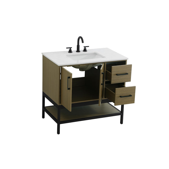 36 Inch Single Bathroom Vanity In Chestnut Brown - View 4 - Joshua Marshal