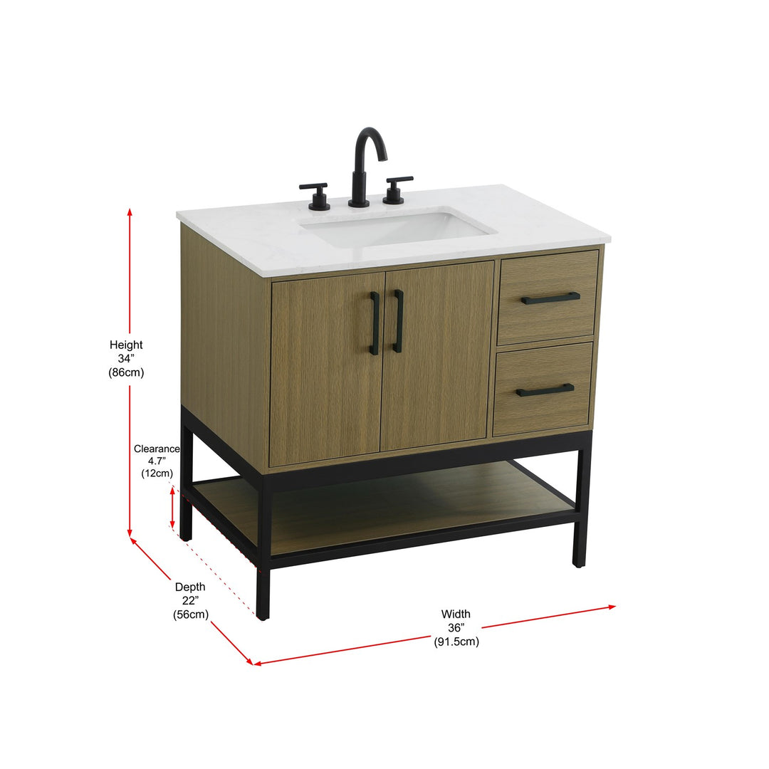 36 Inch Single Bathroom Vanity In Chestnut Brown - View 6 - Joshua Marshal