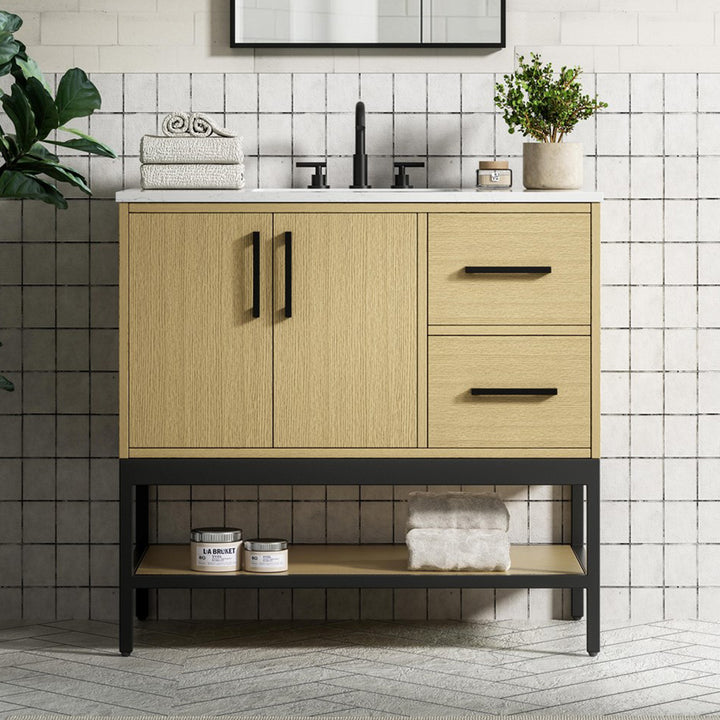 36 Inch Single Bathroom Vanity In Honey Brown Honey Brown Finish - KITCHEN & BATH by Joshua Marshal