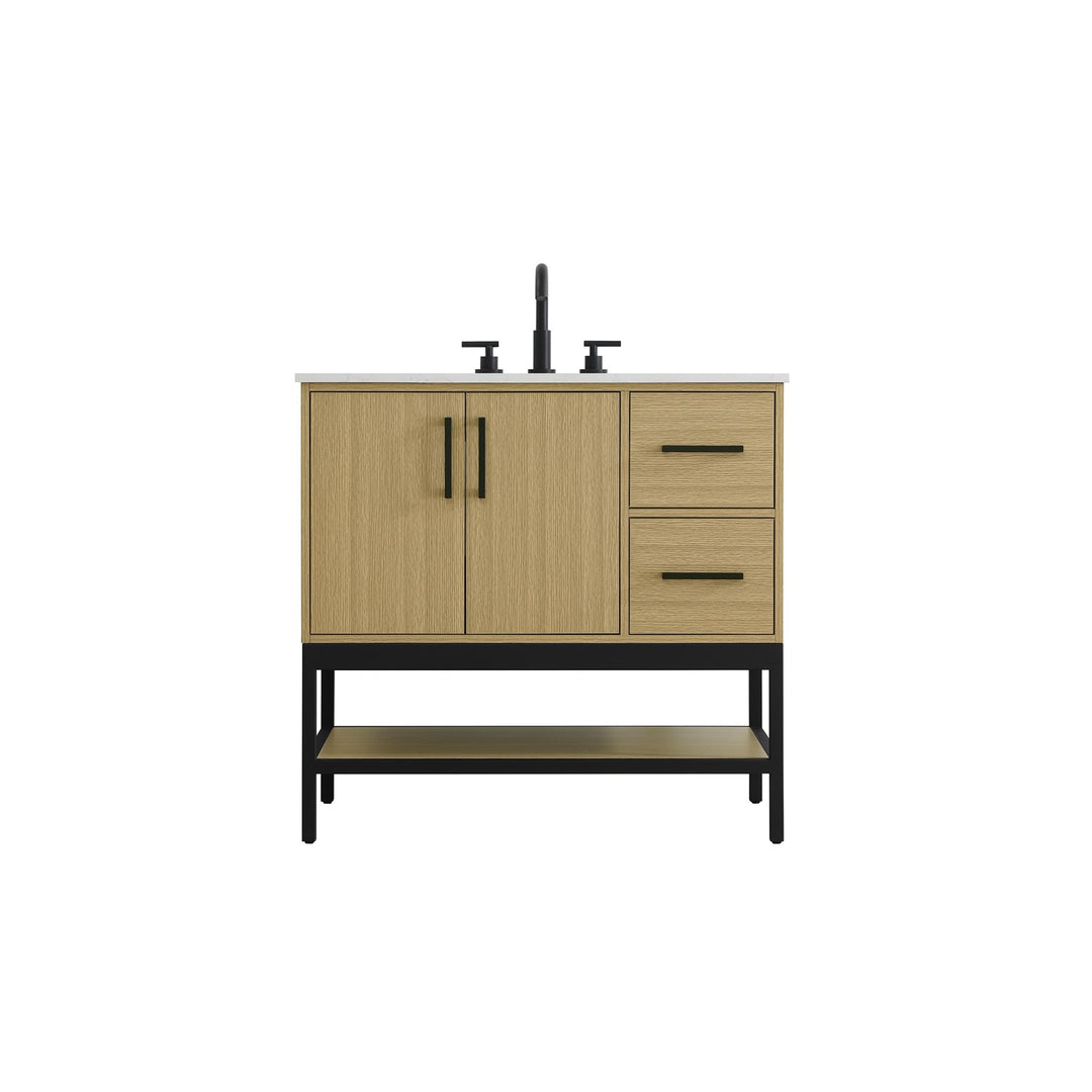 36 Inch Single Bathroom Vanity In Honey Brown - View 3 - Joshua Marshal