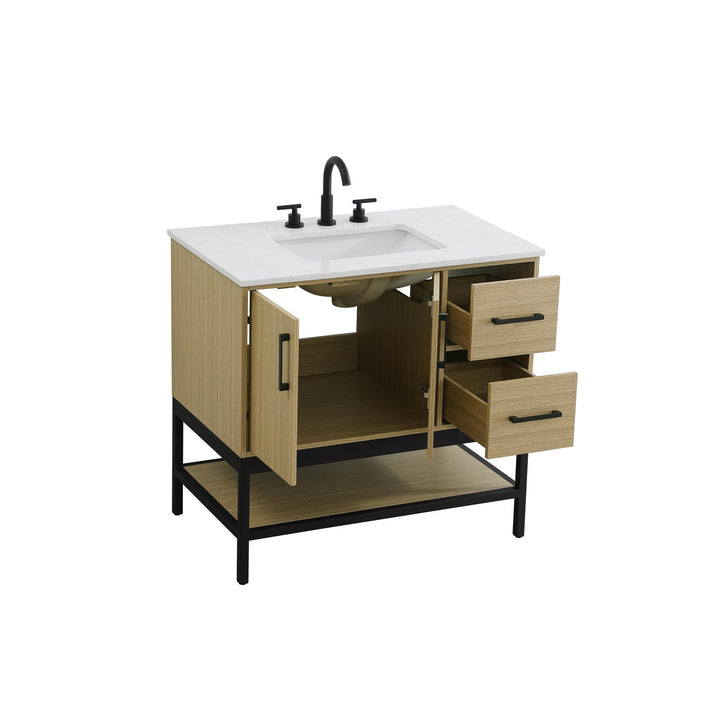 36 Inch Single Bathroom Vanity In Honey Brown - View 4 - Joshua Marshal