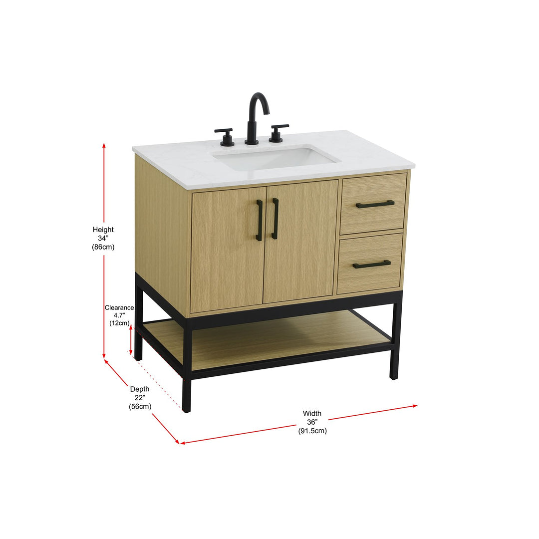 36 Inch Single Bathroom Vanity In Honey Brown - View 6 - Joshua Marshal