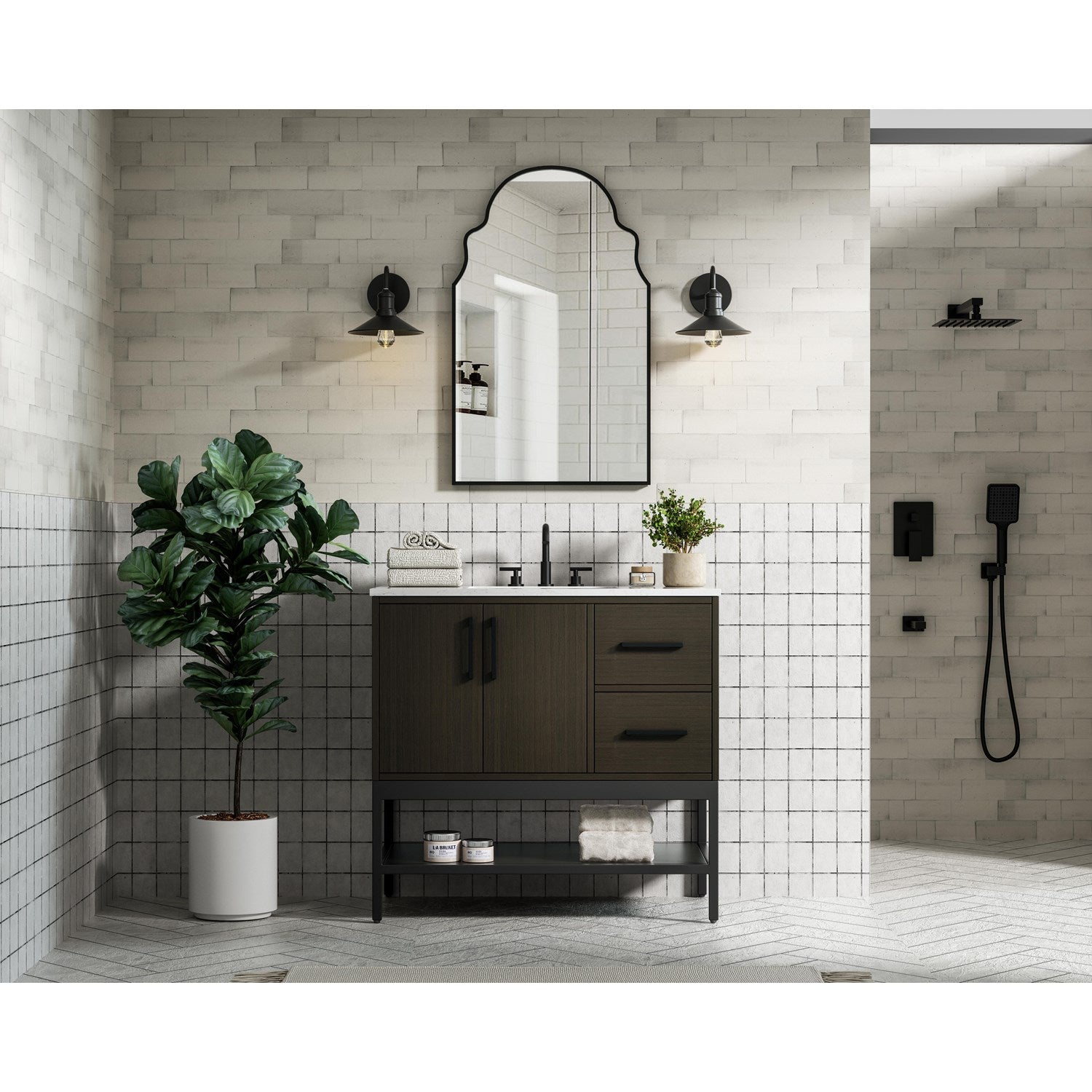 36 Inch Single Bathroom Vanity In Mocha Brown - View 2 - Joshua Marshal