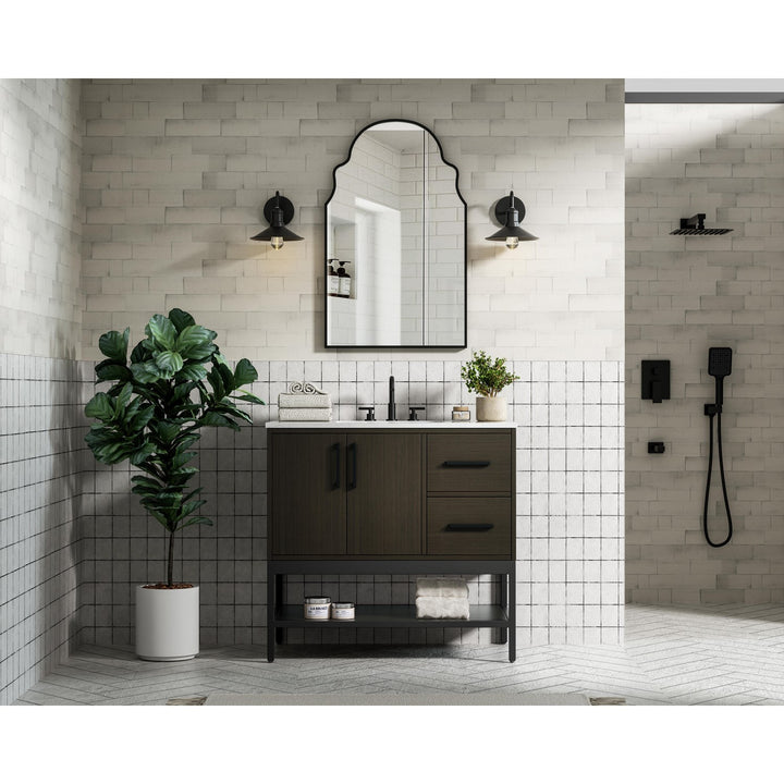 36 Inch Single Bathroom Vanity In Mocha Brown - View 2 - Joshua Marshal