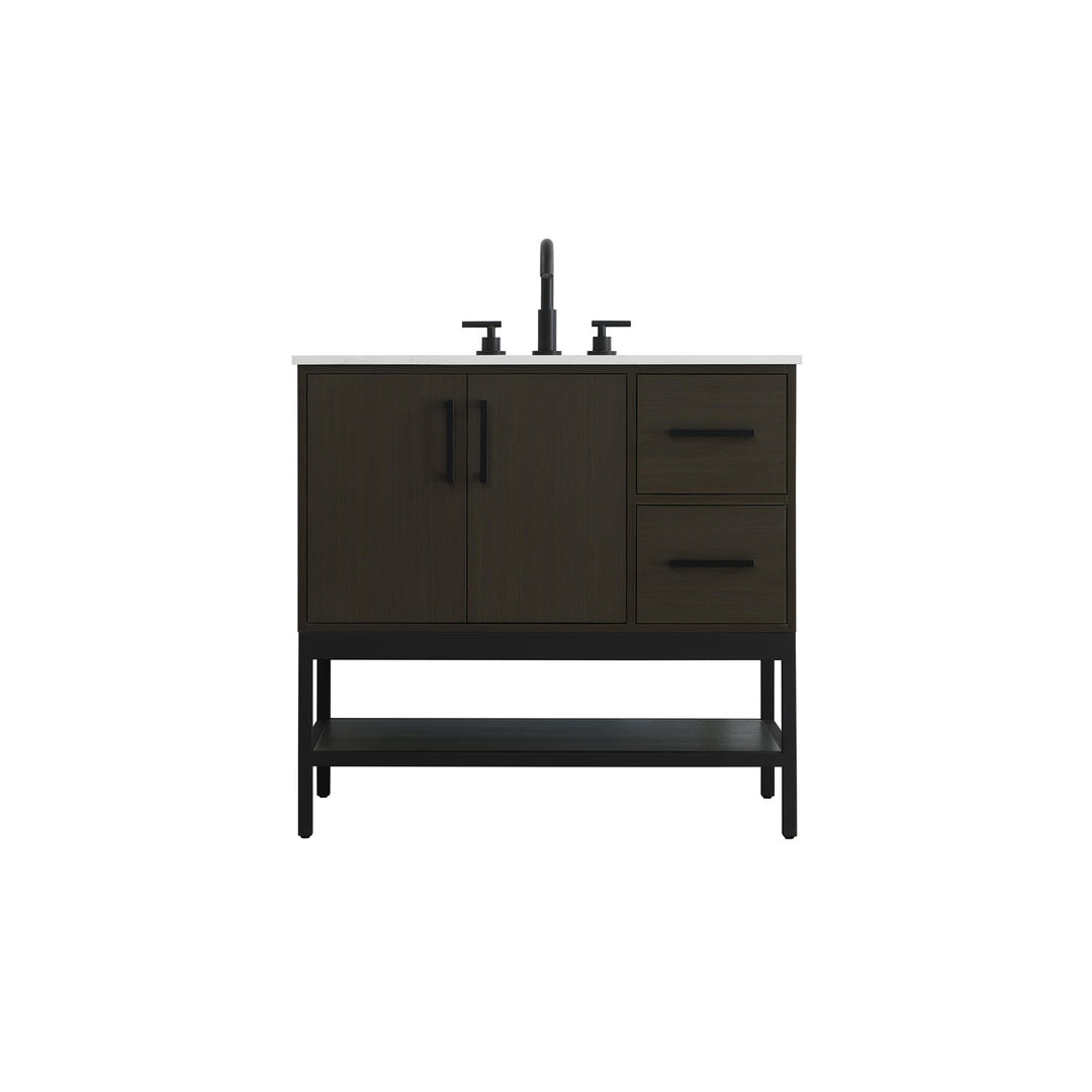 36 Inch Single Bathroom Vanity In Mocha Brown - View 3 - Joshua Marshal