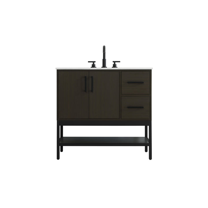 36 Inch Single Bathroom Vanity In Mocha Brown - View 3 - Joshua Marshal