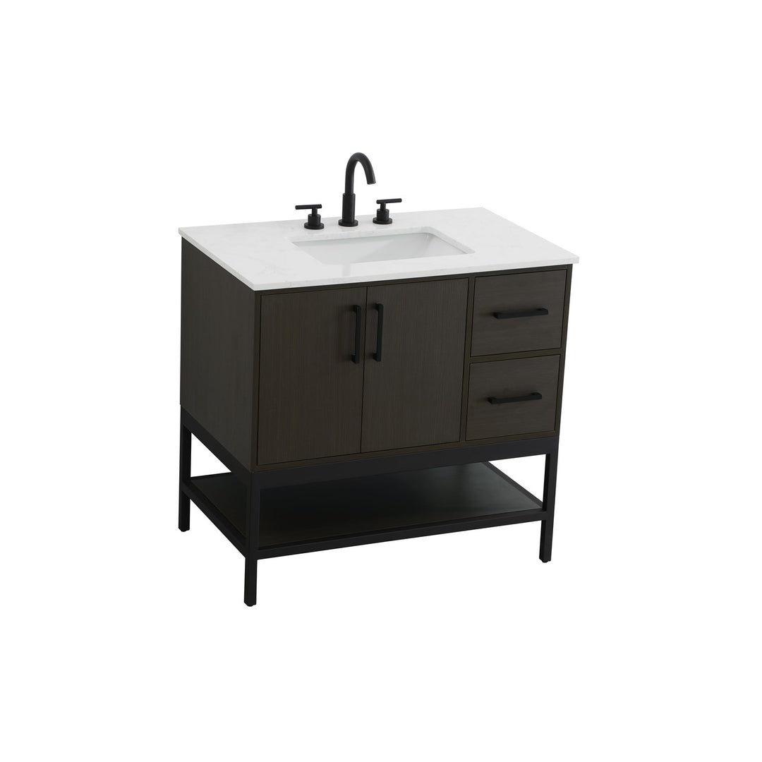 36 Inch Single Bathroom Vanity In Mocha Brown - View 4 - Joshua Marshal