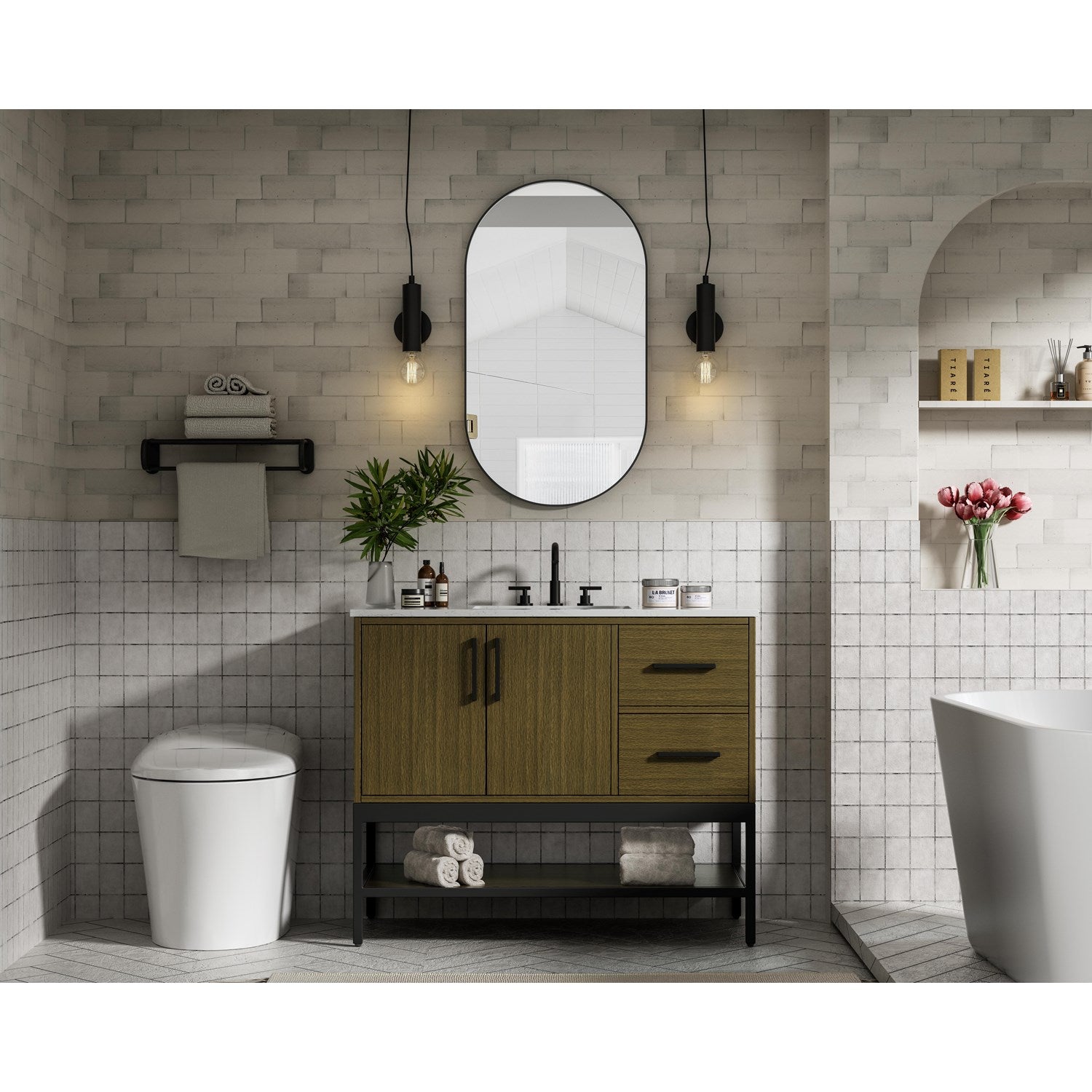 42 Inch Single Bathroom Vanity In Chestnut Brown - View 2 - Joshua Marshal