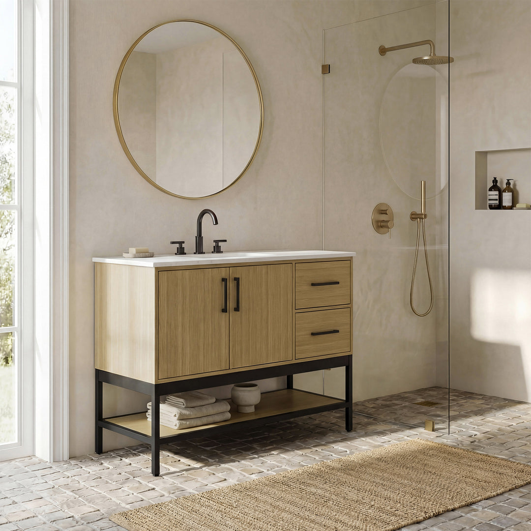 42 Inch Single Bathroom Vanity In Honey Brown - View 2 - Joshua Marshal