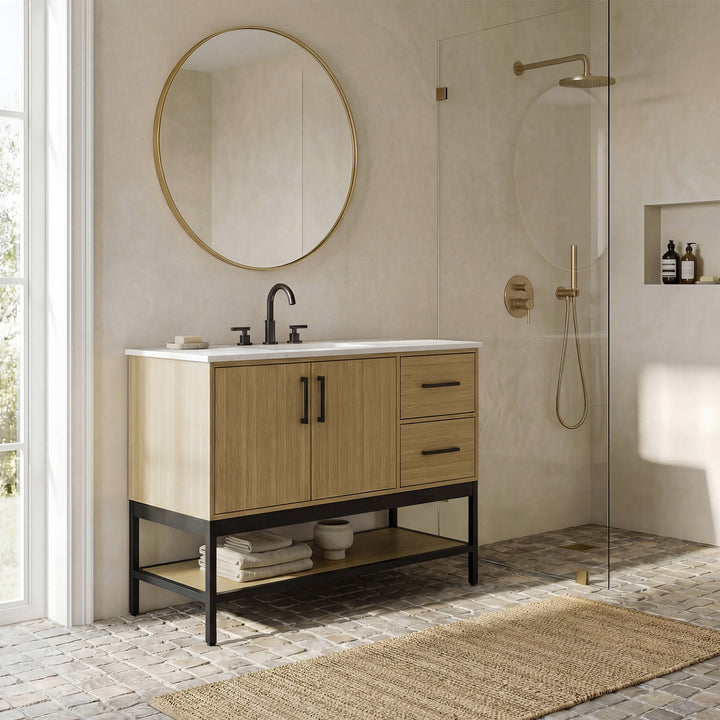 42 Inch Single Bathroom Vanity In Honey Brown - View 2 - Joshua Marshal