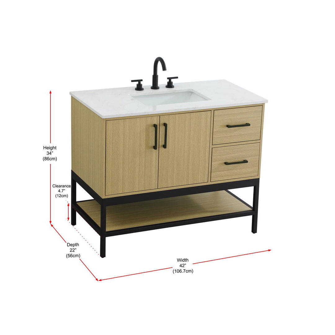 42 Inch Single Bathroom Vanity In Honey Brown - View 6 - Joshua Marshal