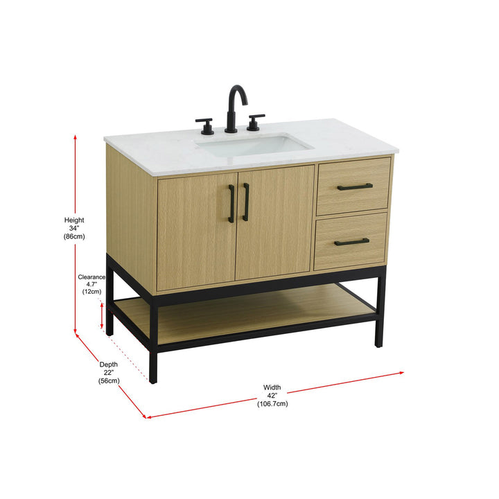 42 Inch Single Bathroom Vanity In Honey Brown - View 6 - Joshua Marshal