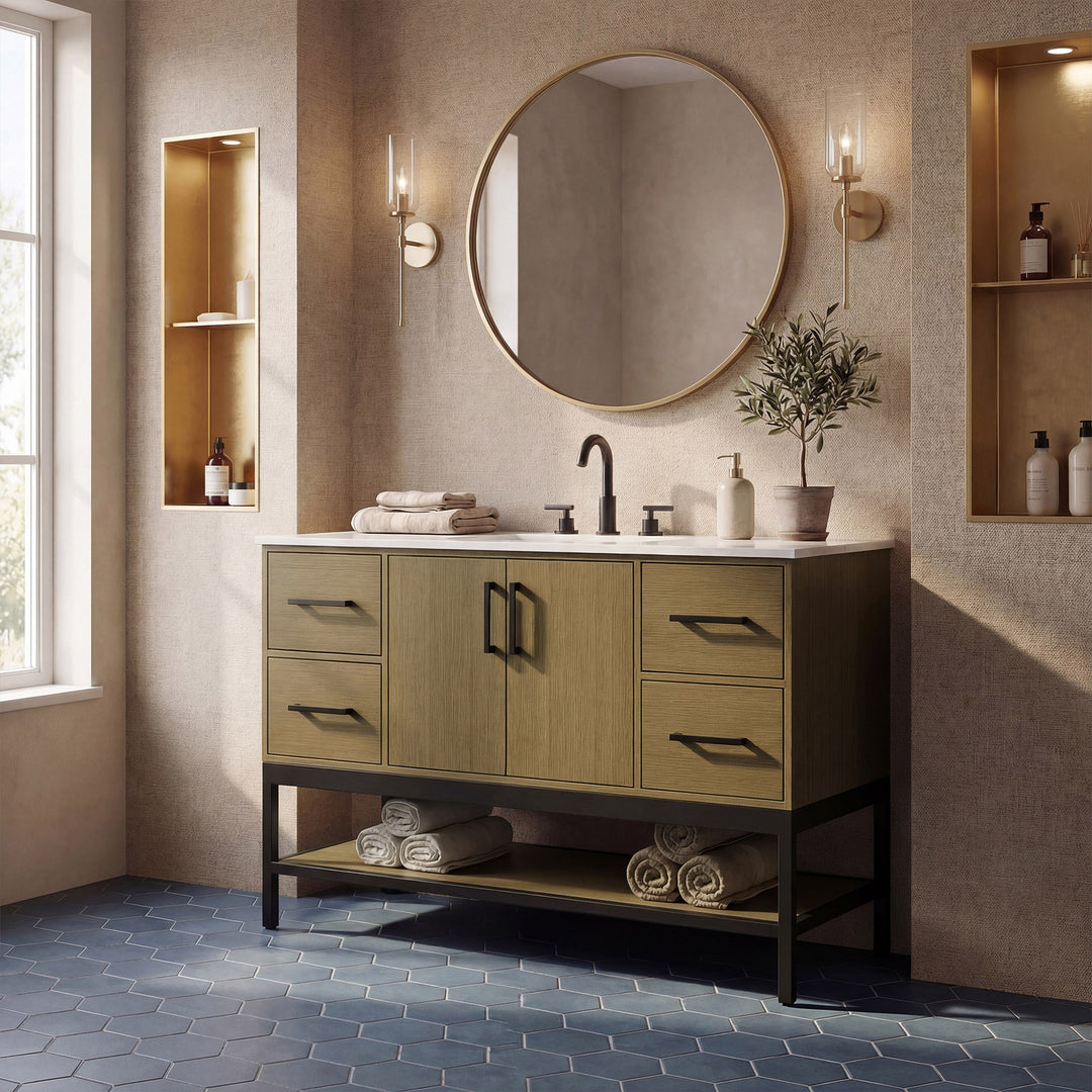 48 Inch Single Bathroom Vanity In Chestnut Brown - View 2 - Joshua Marshal