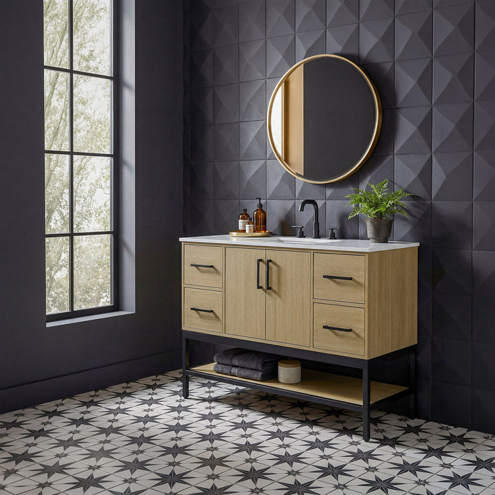 48 Inch Single Bathroom Vanity In Honey Brown - View 2 - Joshua Marshal