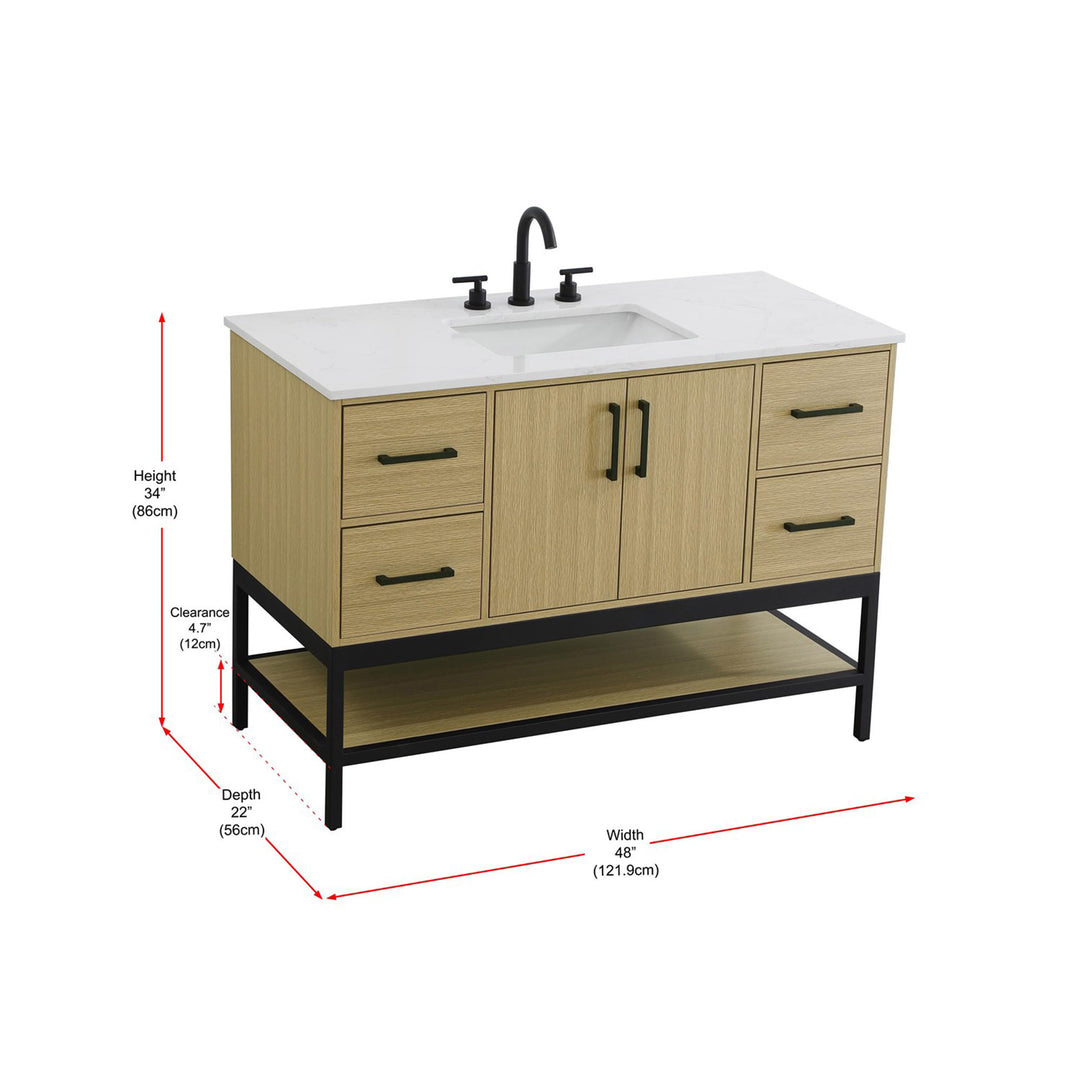 48 Inch Single Bathroom Vanity In Honey Brown - View 6 - Joshua Marshal
