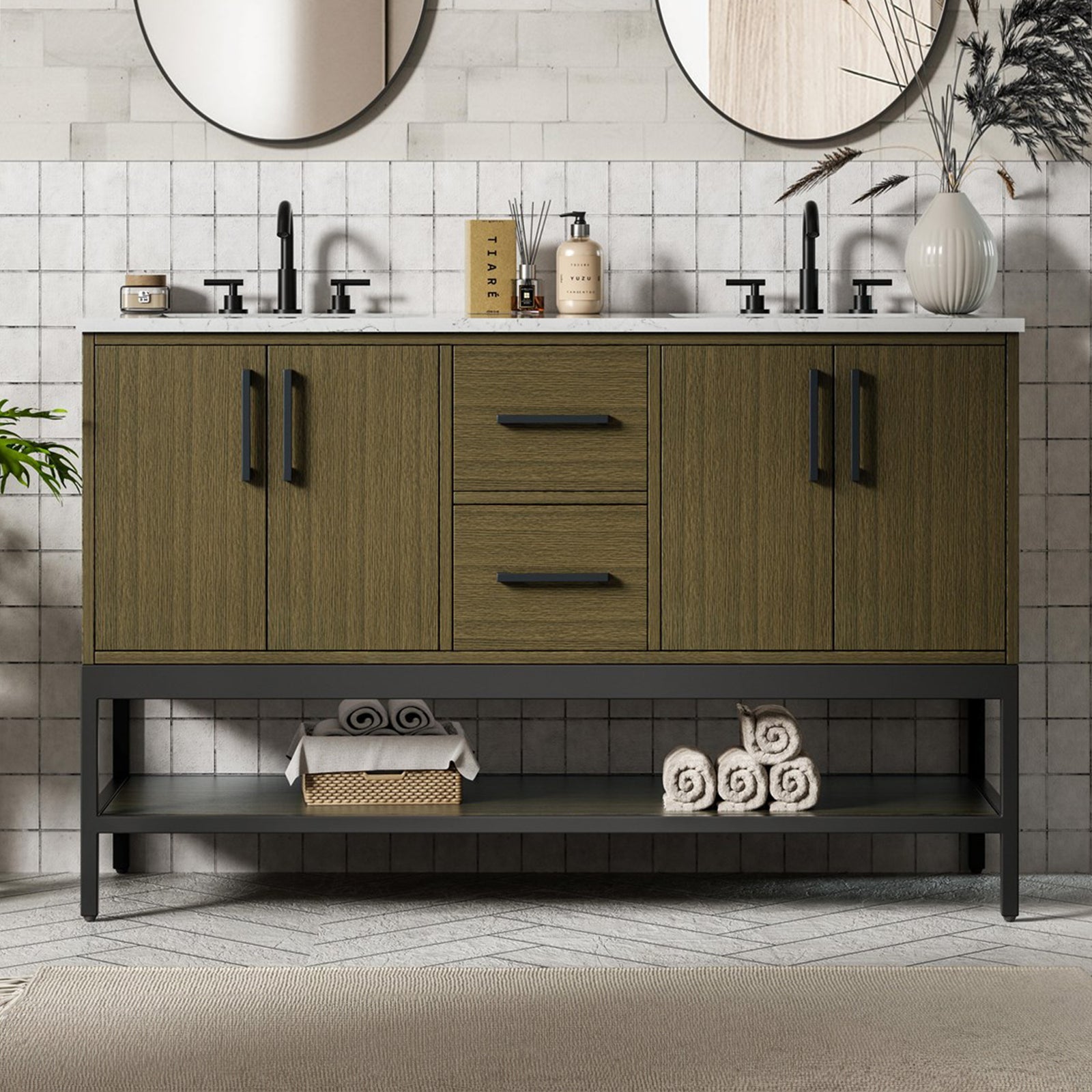 54 Inch Double Bathroom Vanity In Chestnut Brown Chestnut Brown Finish - KITCHEN & BATH by Joshua Marshal