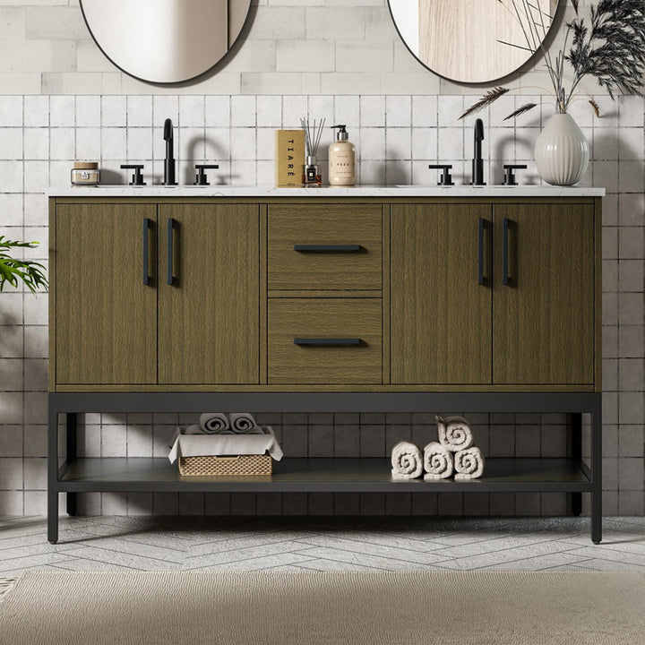 54 Inch Double Bathroom Vanity In Chestnut Brown Chestnut Brown Finish - KITCHEN & BATH by Joshua Marshal