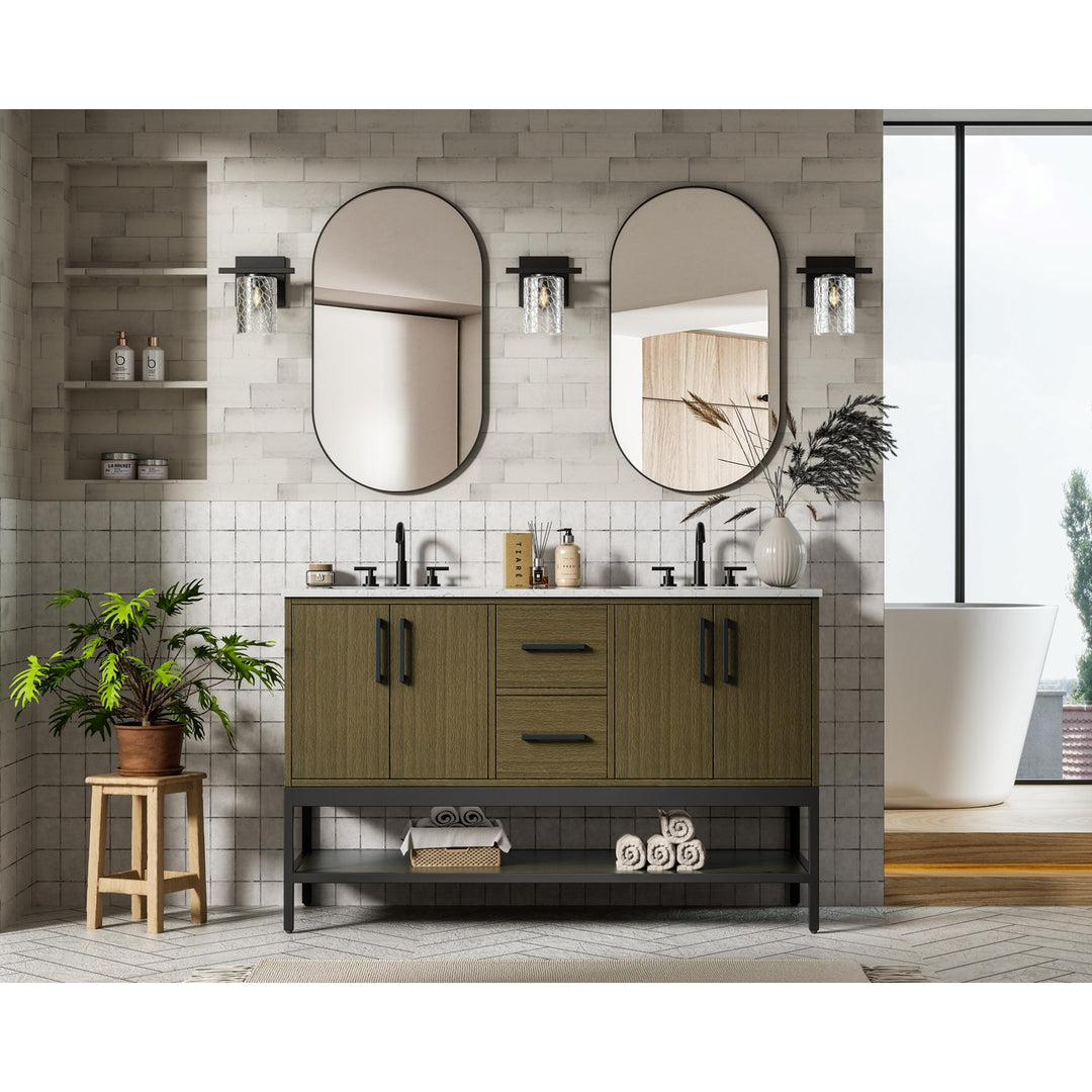 54 Inch Double Bathroom Vanity In Chestnut Brown - View 2 - Joshua Marshal