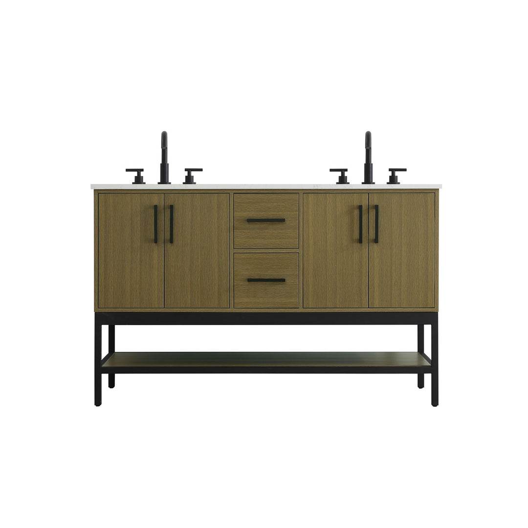 54 Inch Double Bathroom Vanity In Chestnut Brown - View 3 - Joshua Marshal
