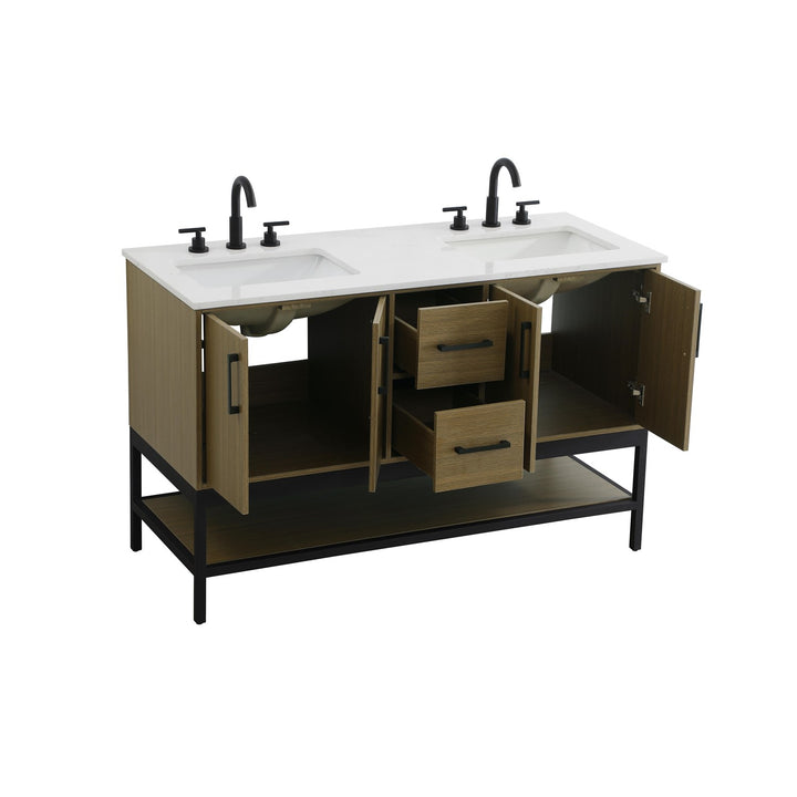 54 Inch Double Bathroom Vanity In Chestnut Brown - View 4 - Joshua Marshal