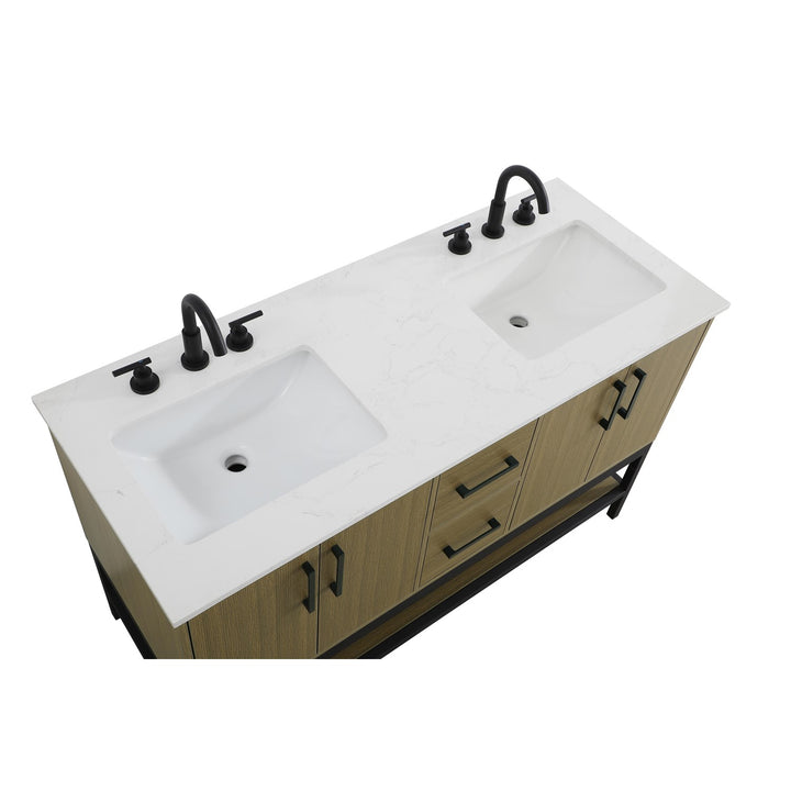 54 Inch Double Bathroom Vanity In Chestnut Brown - View 5 - Joshua Marshal